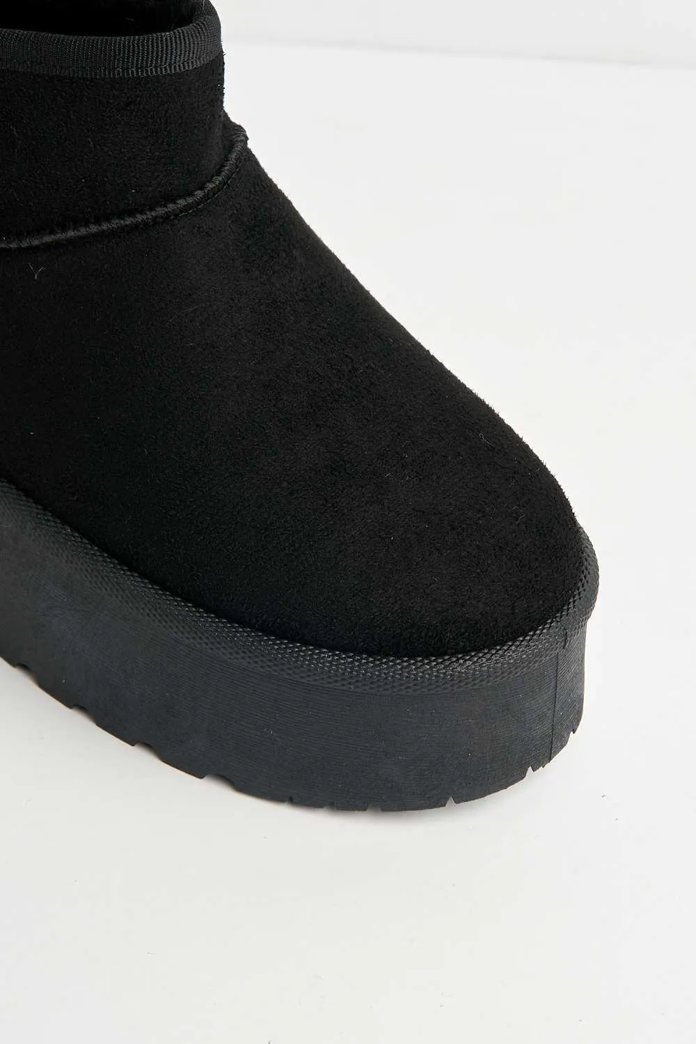 Dahl Faux Fur Lining Chunky Sole Ankle Boots in Black