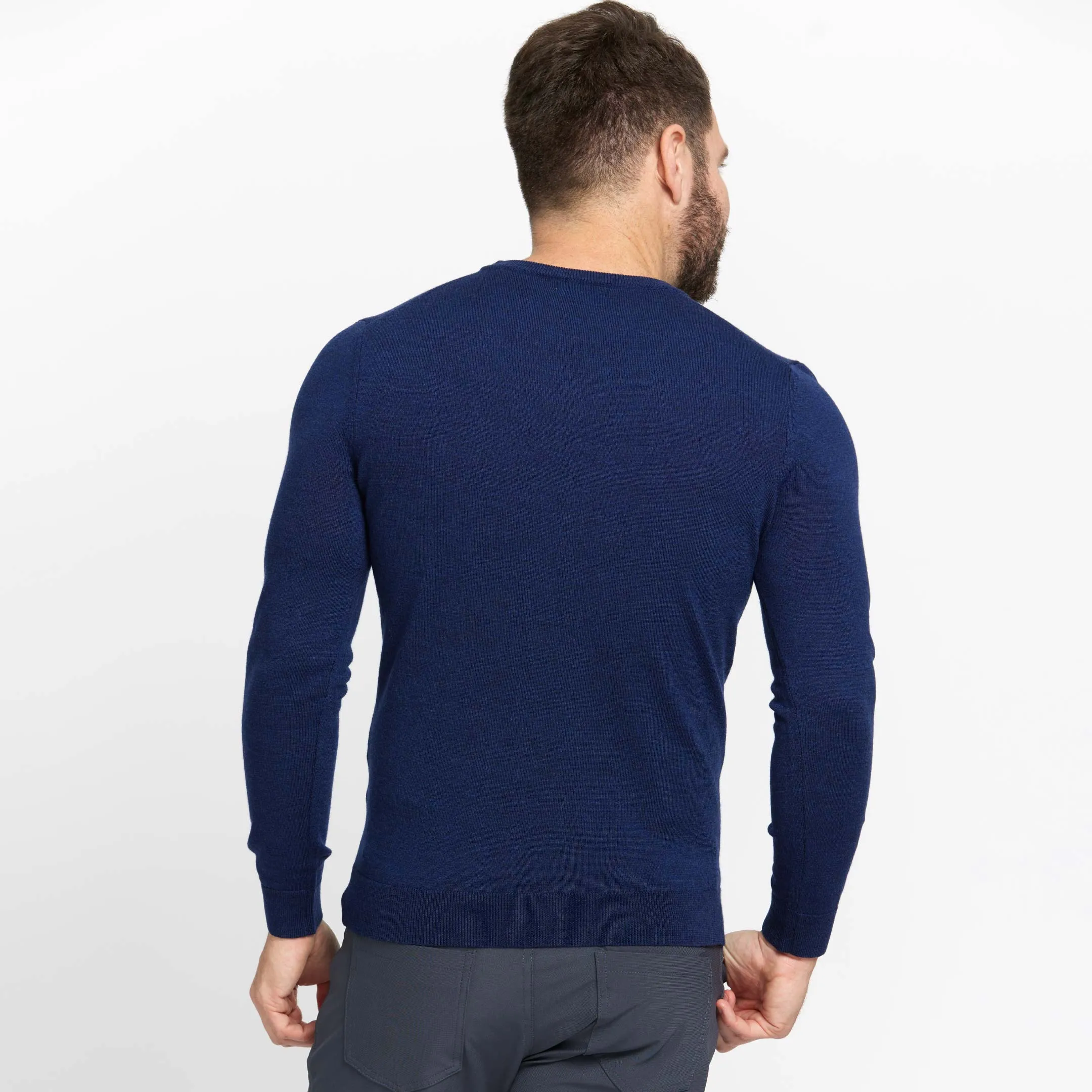 Dark Blue Merino Crew Neck Sweater