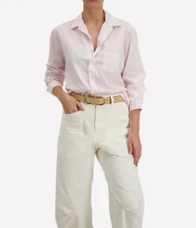 Eileen Relaxed Button Up Shirt in Thin Pink Stripe Cotton