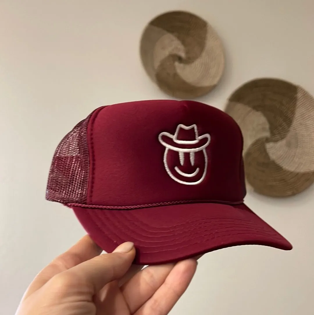 Embroidered Cowboy Smiley Trucker Hat