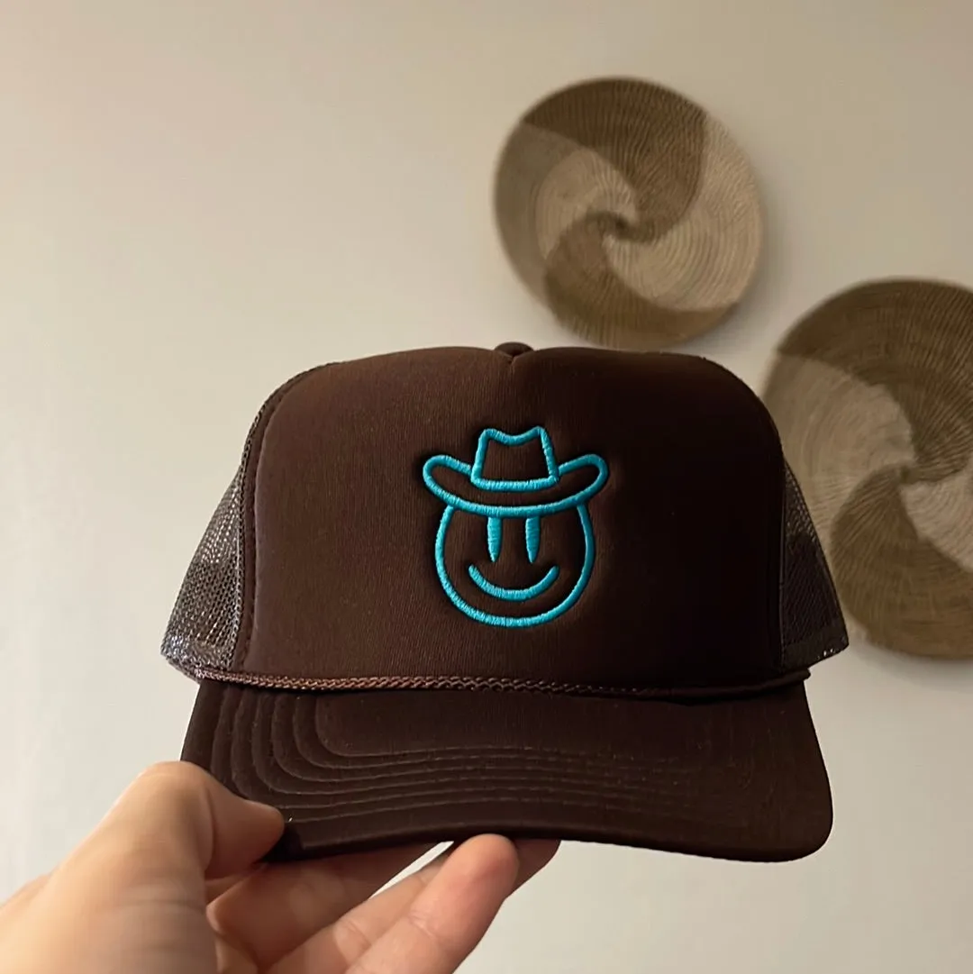 Embroidered Cowboy Smiley Trucker Hat