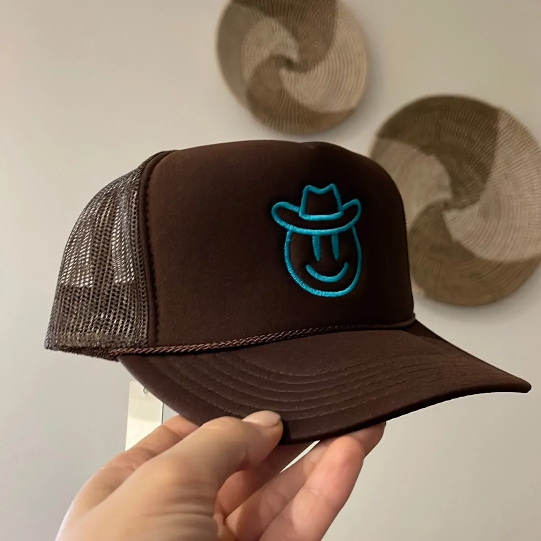 Embroidered Cowboy Smiley Trucker Hat