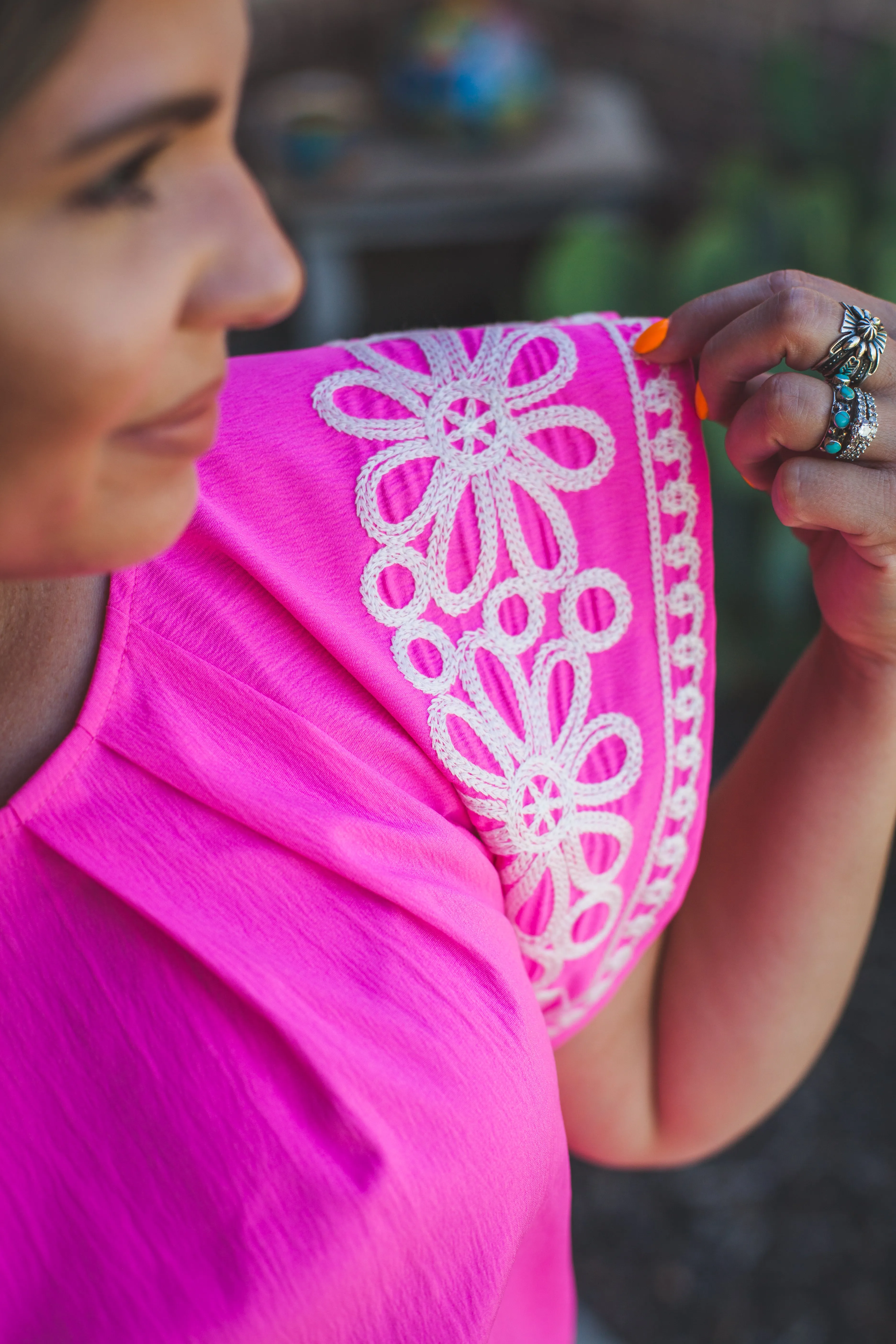 Embroidered Sleeve Top in Pink