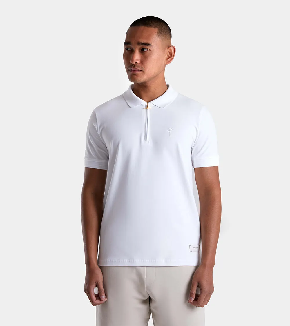 Embroidered Zip Polo | White AHTA234-08