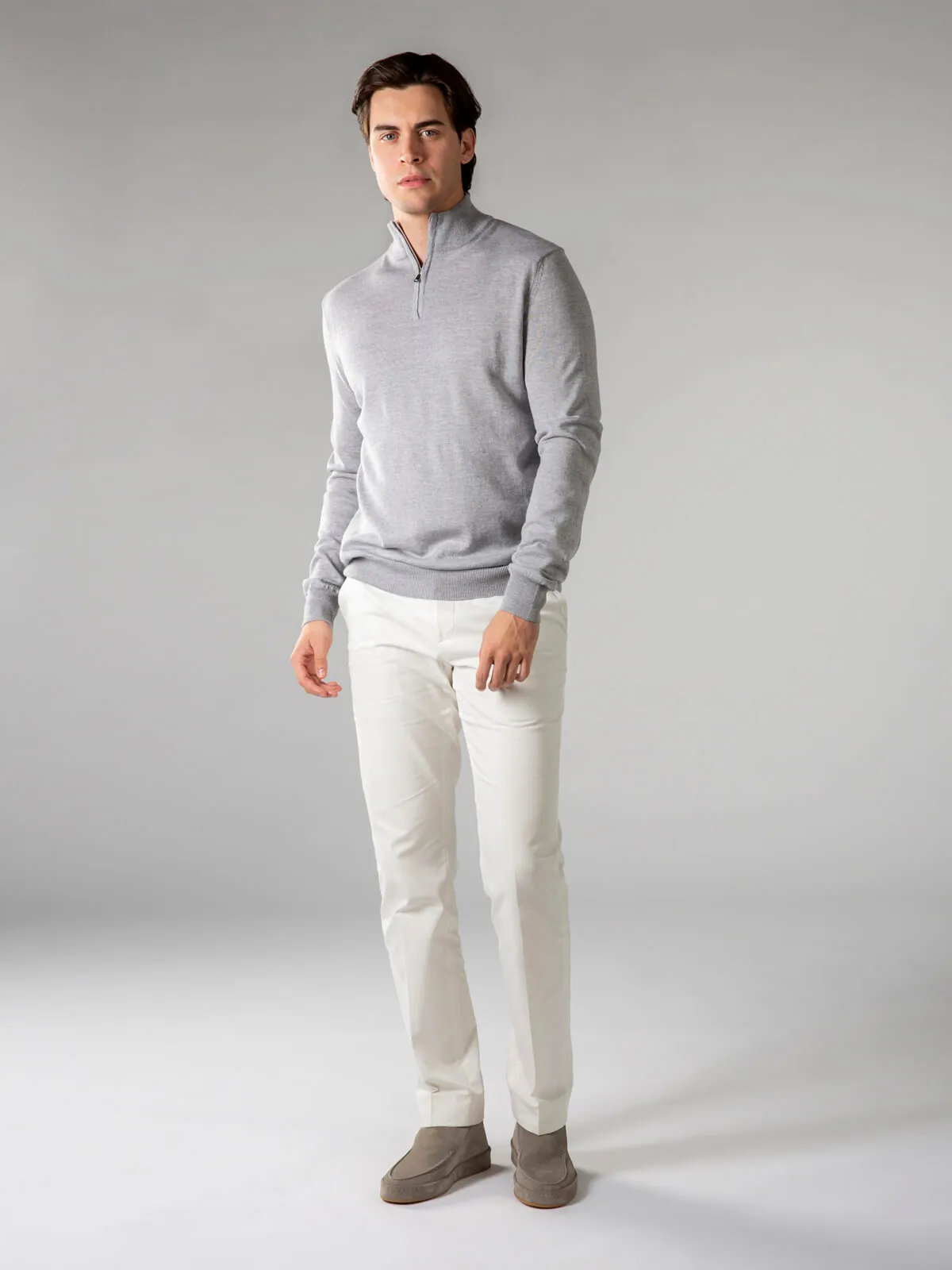 Extrafine Merino Zipper Sweater Light Grey