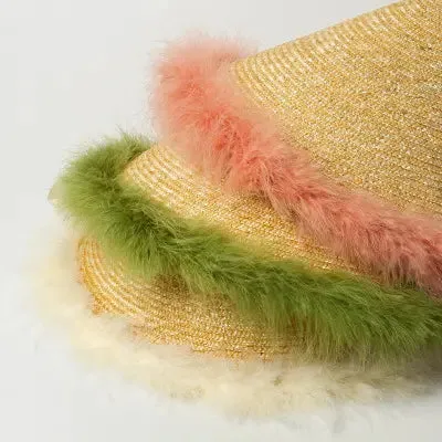 Fancy Feathers Straw Hat Green