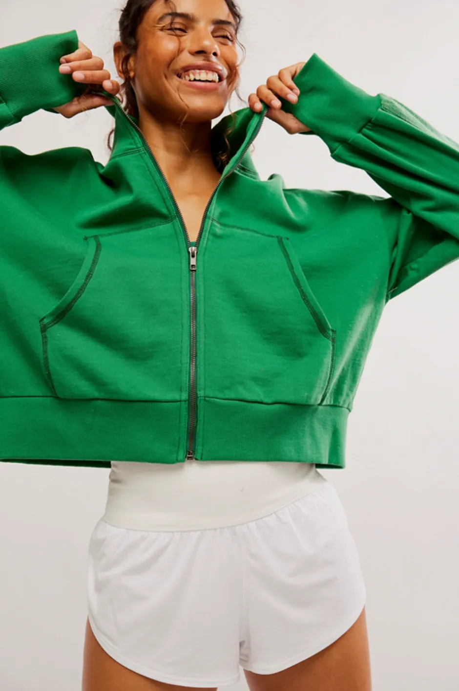 Free People Movement High Jump Zip Up sweatshirt in Heritage Green