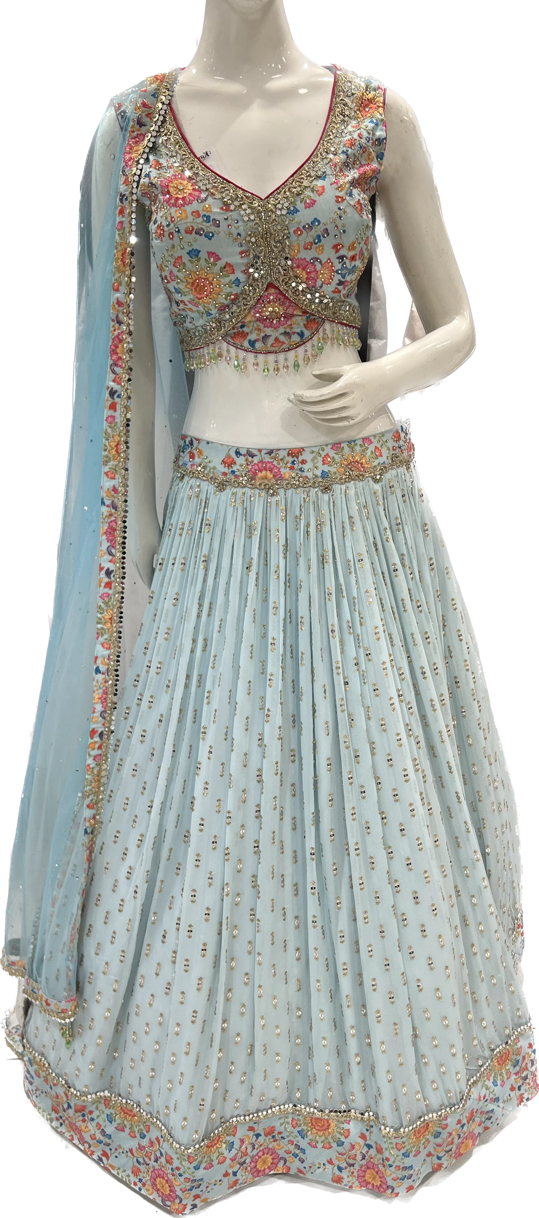 Georgette Blue Lehenga Choli with Hand Embroidery