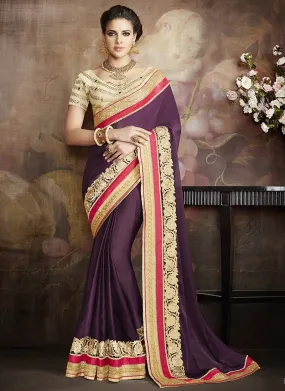 Georgette Formal Wear Embroidered Work Saree  - wine