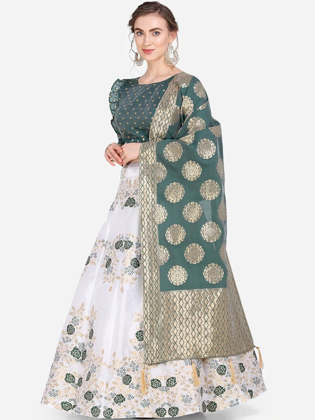 Green Printed Lehenga Set