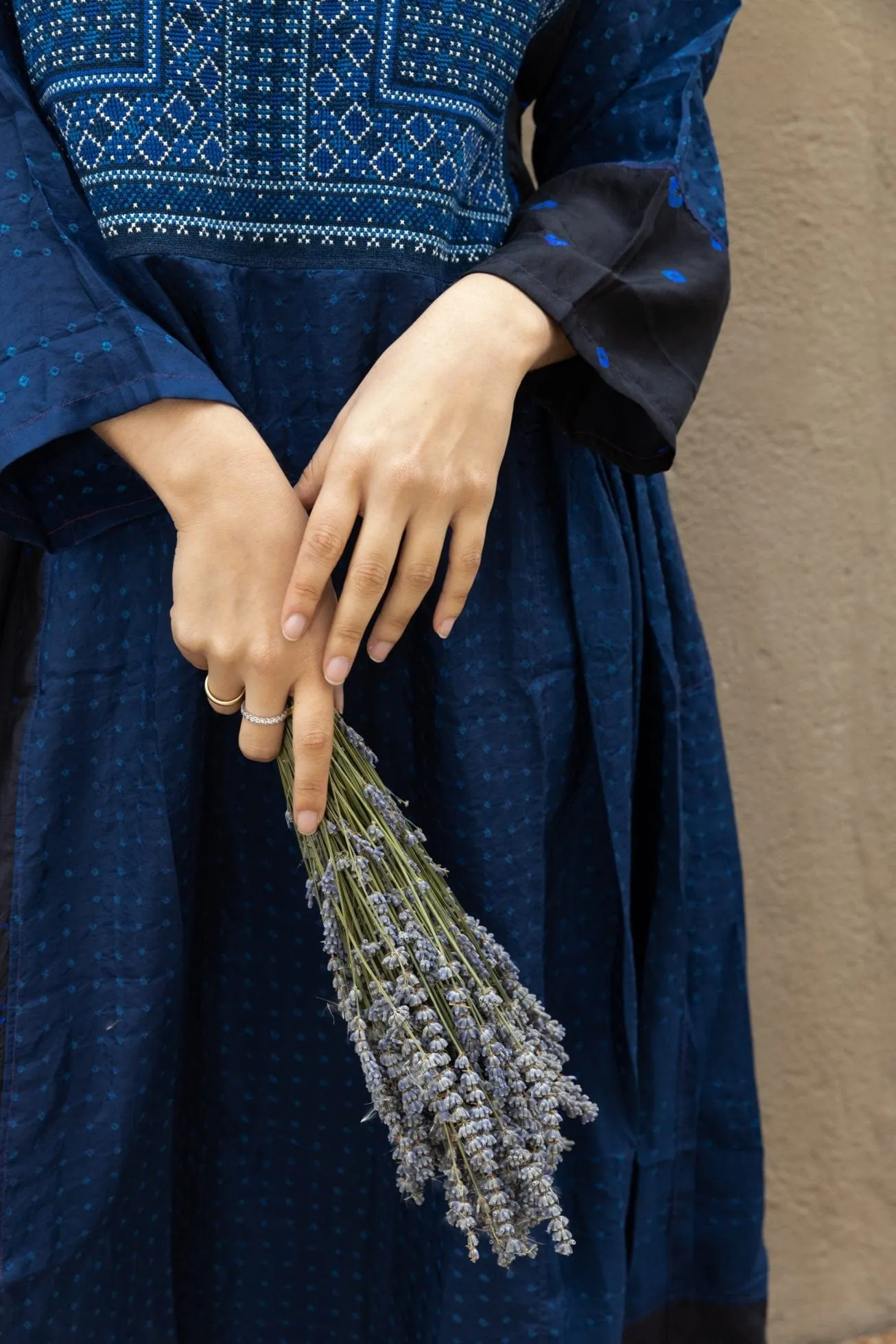 Hand-Embroidered Indigo Silk Dress - Injiri