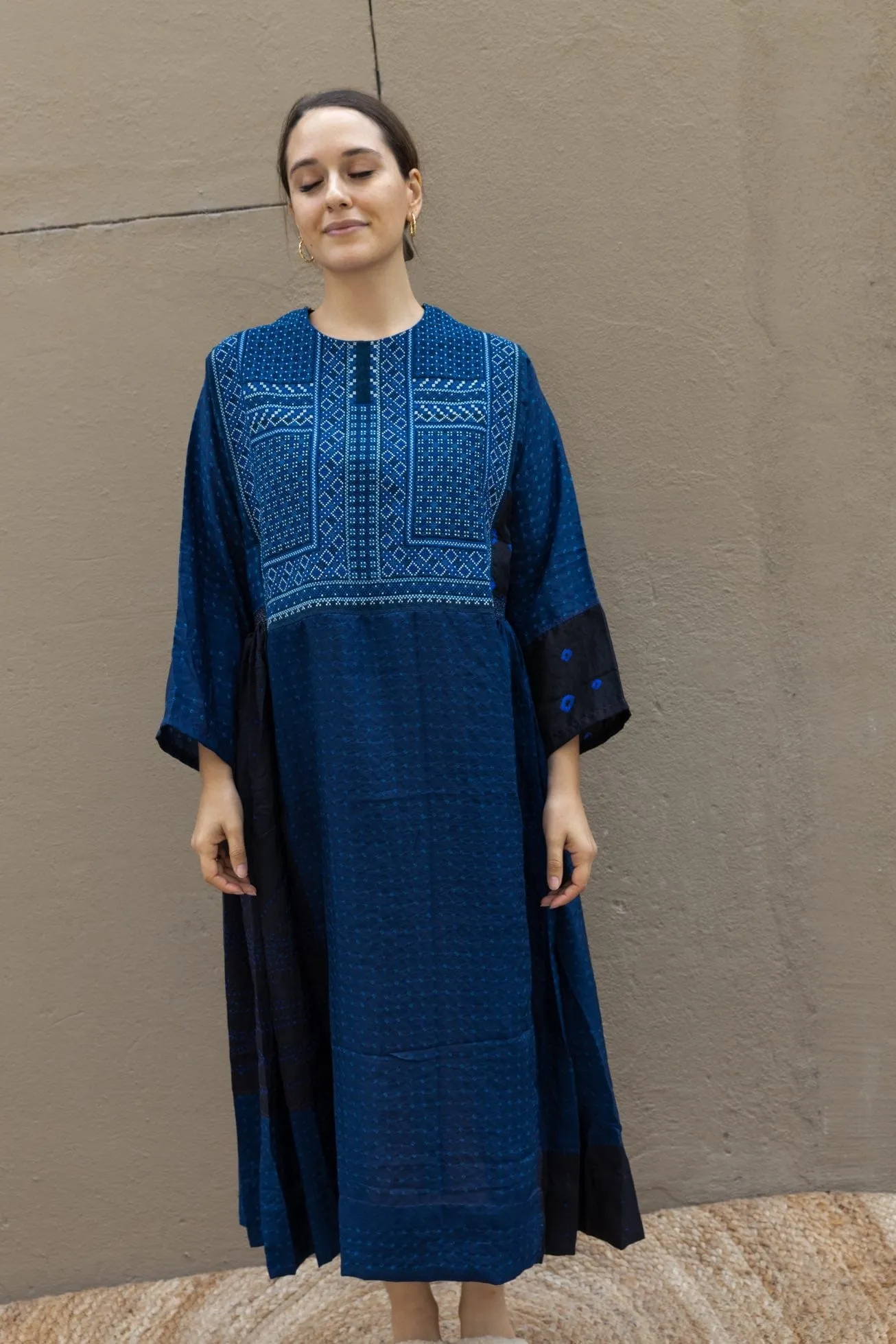 Hand-Embroidered Indigo Silk Dress - Injiri