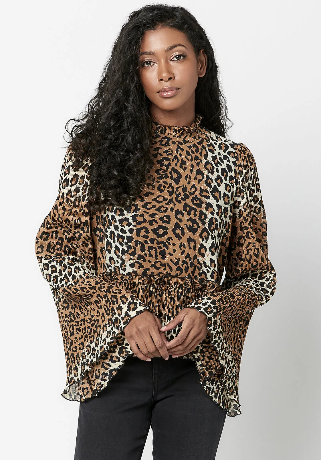 Jacinda Women's Ruffle Blouse in Leopard - WT0549F