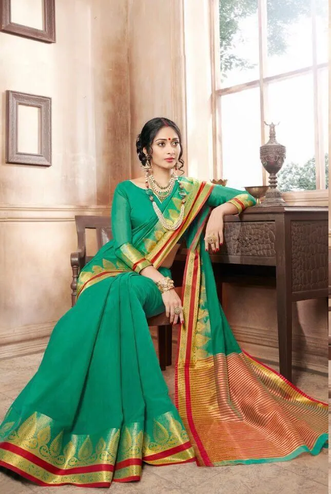 Khadi Faux Silk Saree Collection- green