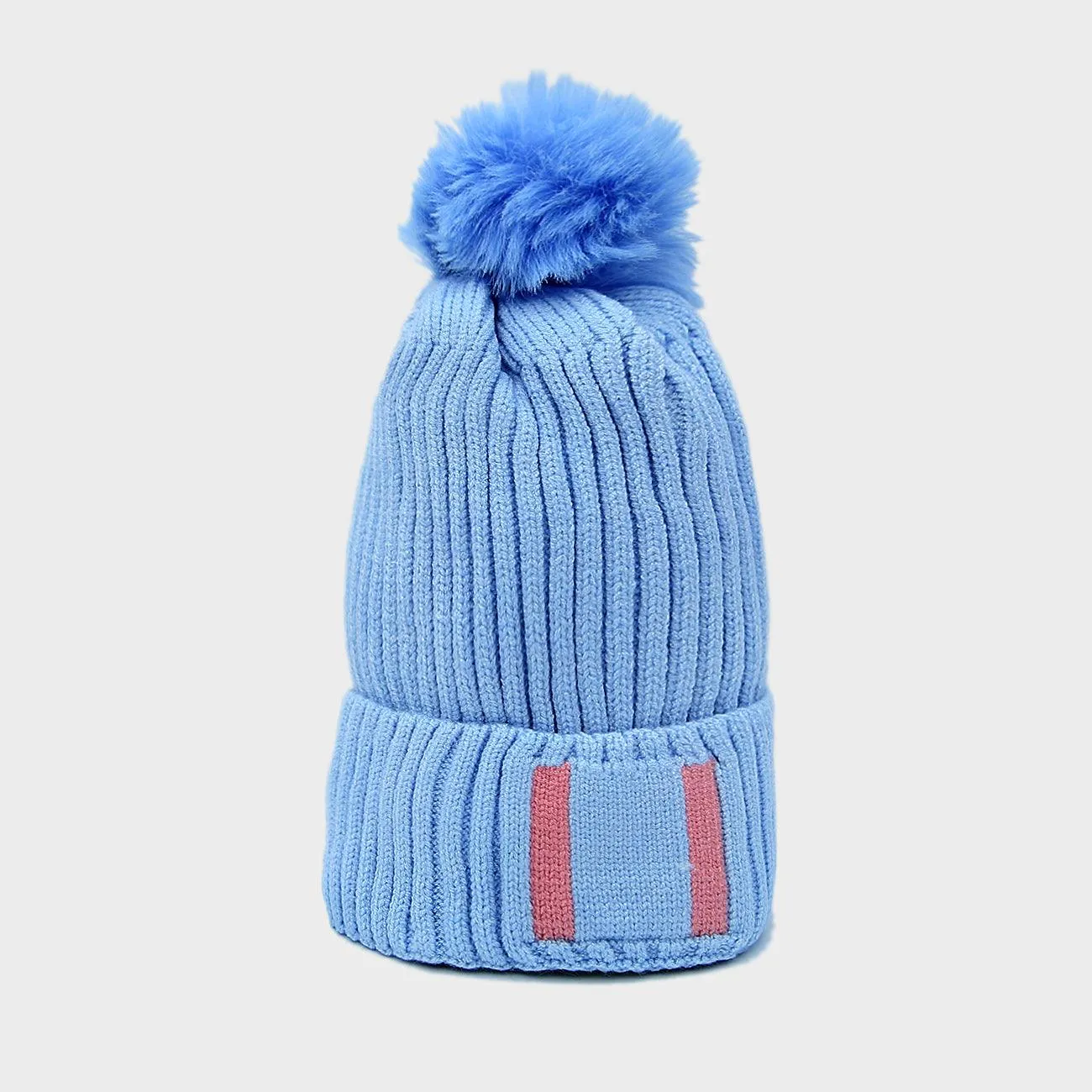 Kids Wool Soft Premium Quality Embroidered Knitted Fur Lined Stretch Caps