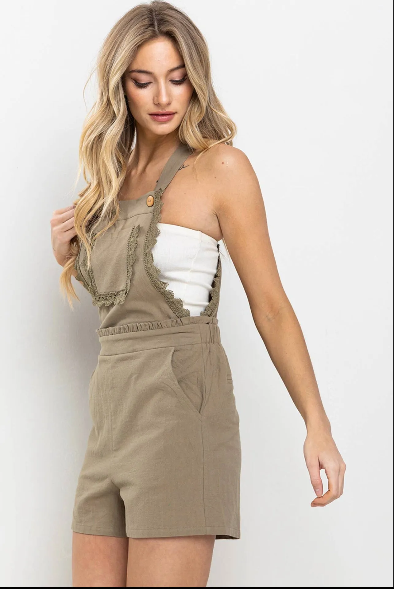 Linen Race Detailed Adjustable Overall Romper