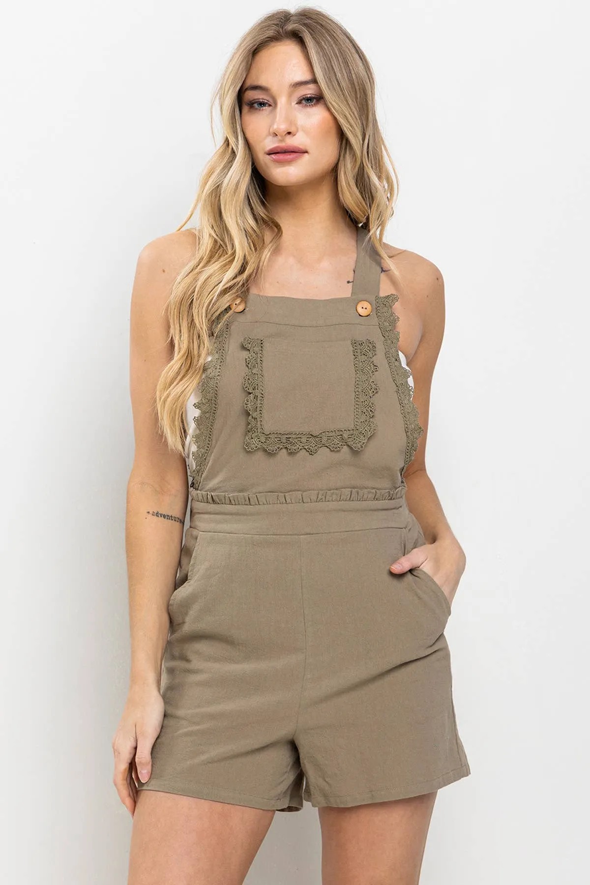 Linen Race Detailed Adjustable Overall Romper