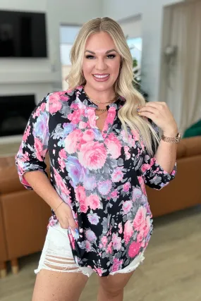 Lizzy Top in Black and Dusty Pink Floral - 4/19