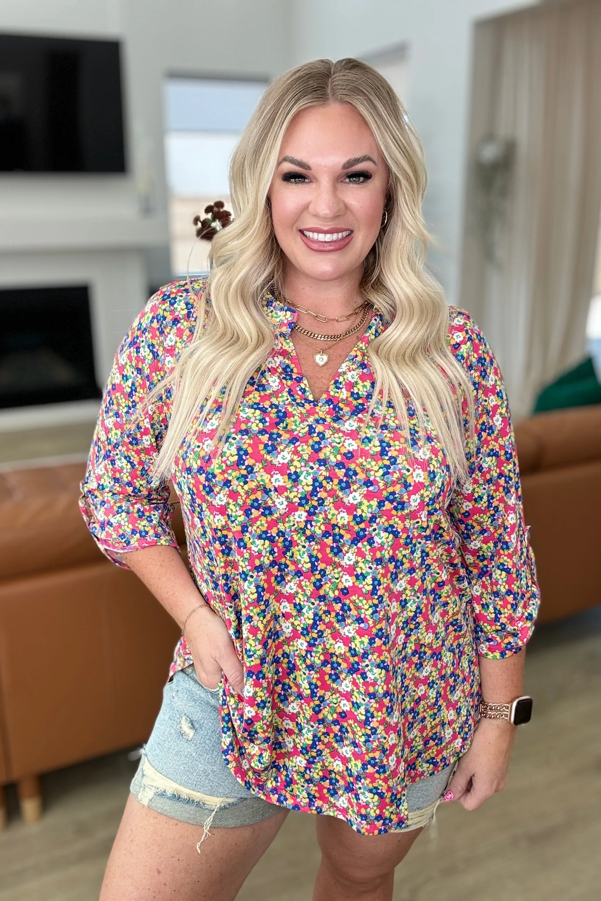 Lizzy Top in Coral Ditsy Floral - 4/19