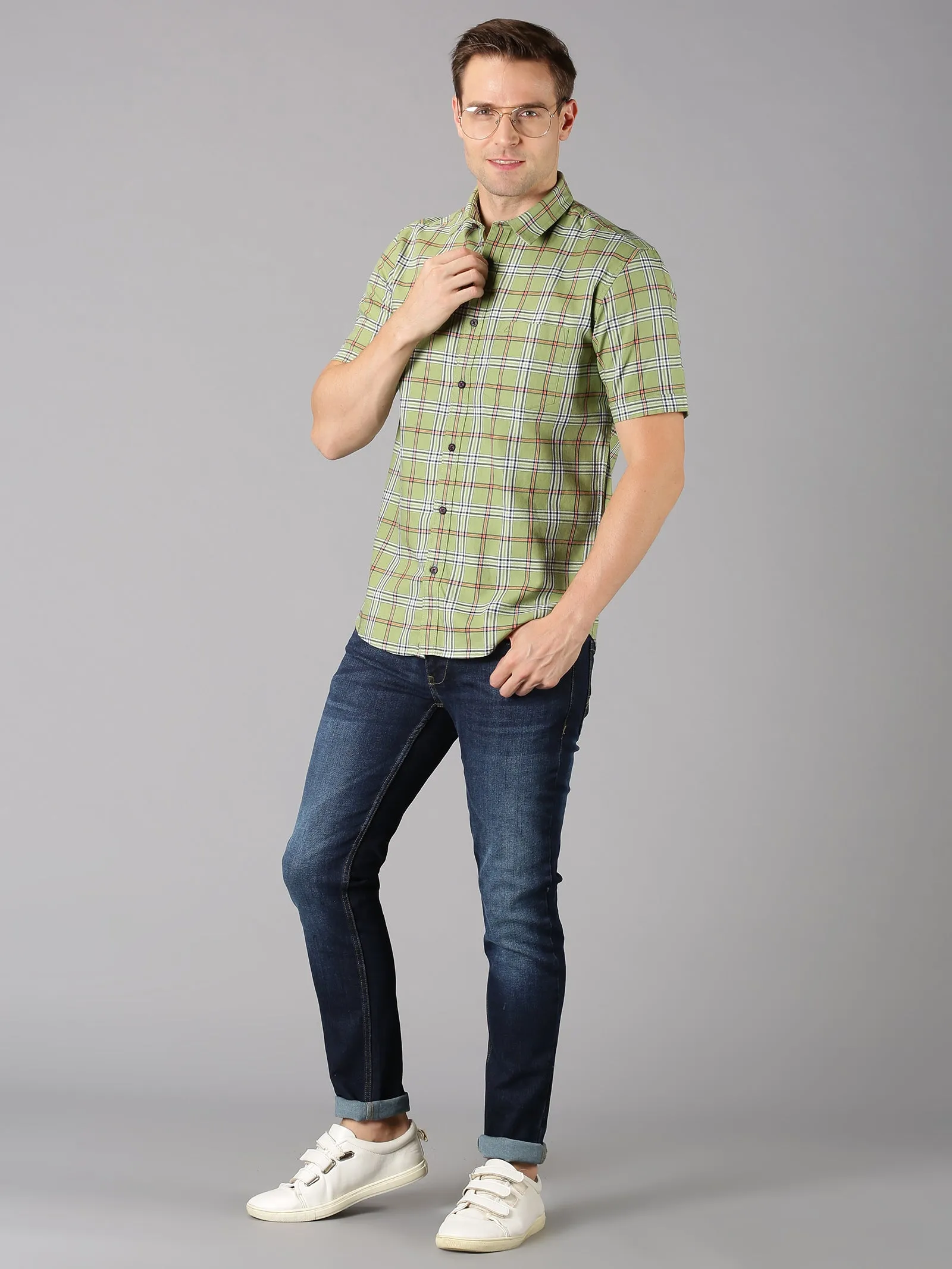 MEN'S GREEN CHECKS SLIM FIT SHIRT