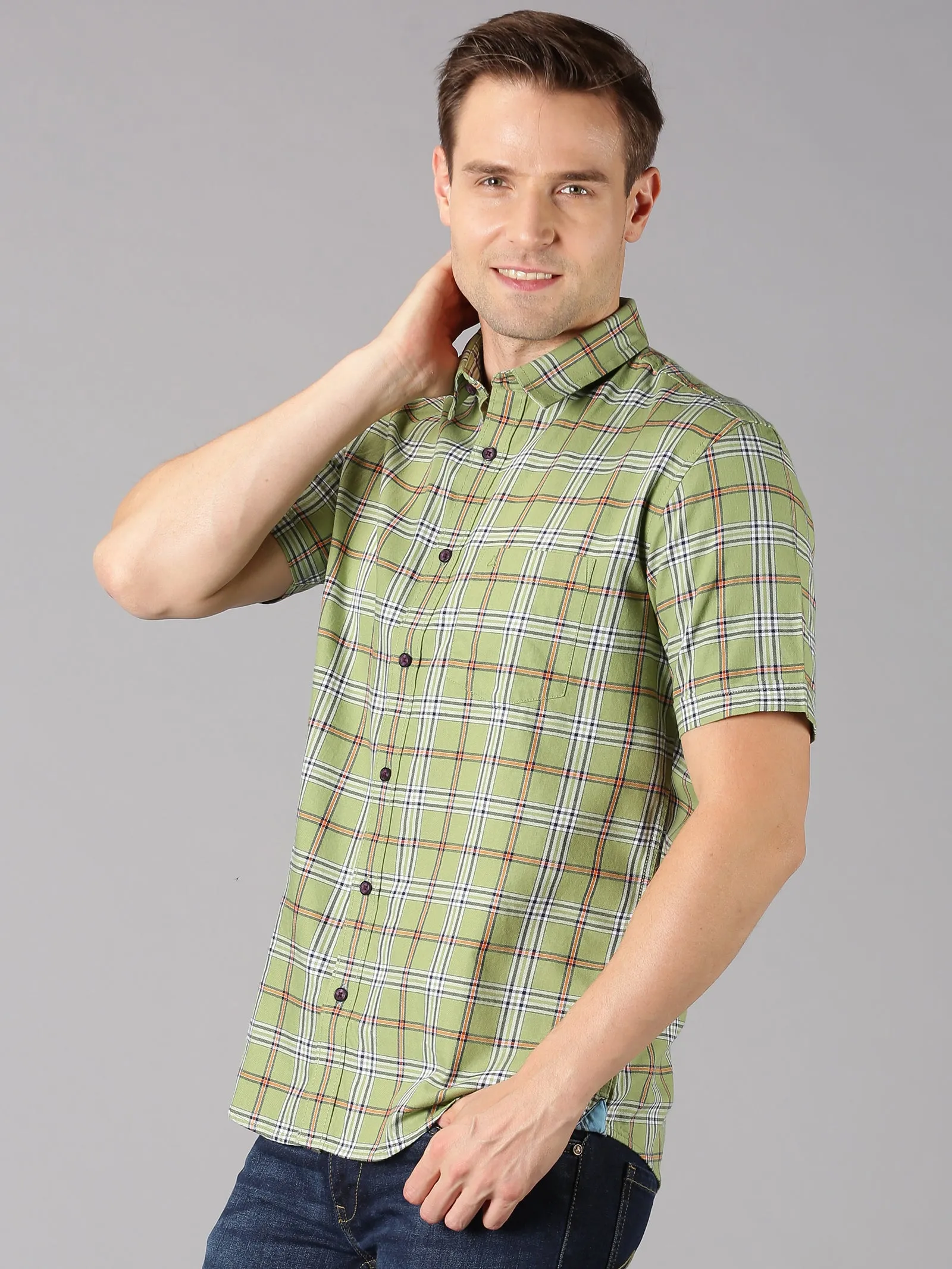 MEN'S GREEN CHECKS SLIM FIT SHIRT