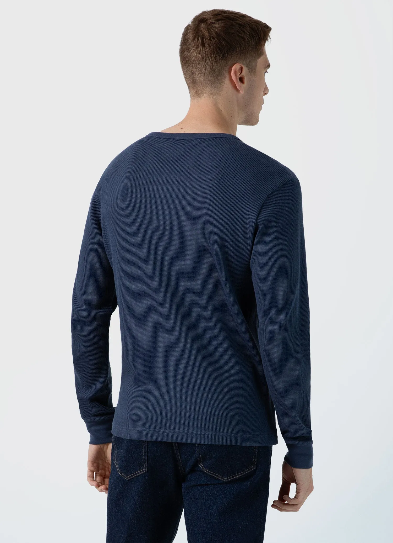 Men's Long Sleeve Waffle Henley in Slate Blue