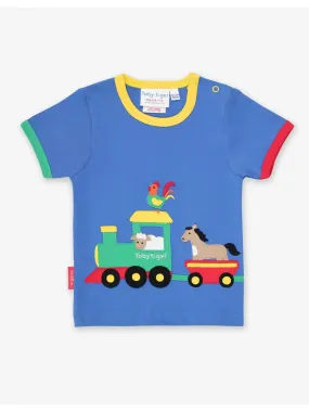 Organic Animal Train Applique T-Shirt - Toby Tiger