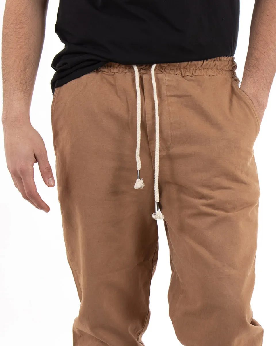 Pantaloni Uomo Pantalaccio Tinta Unita Camel Coulisse Cavallo Basso Casual GIOSAL-P3438A