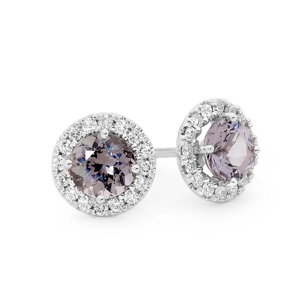 Round Cut Grey Spinel and Diamond Earrings