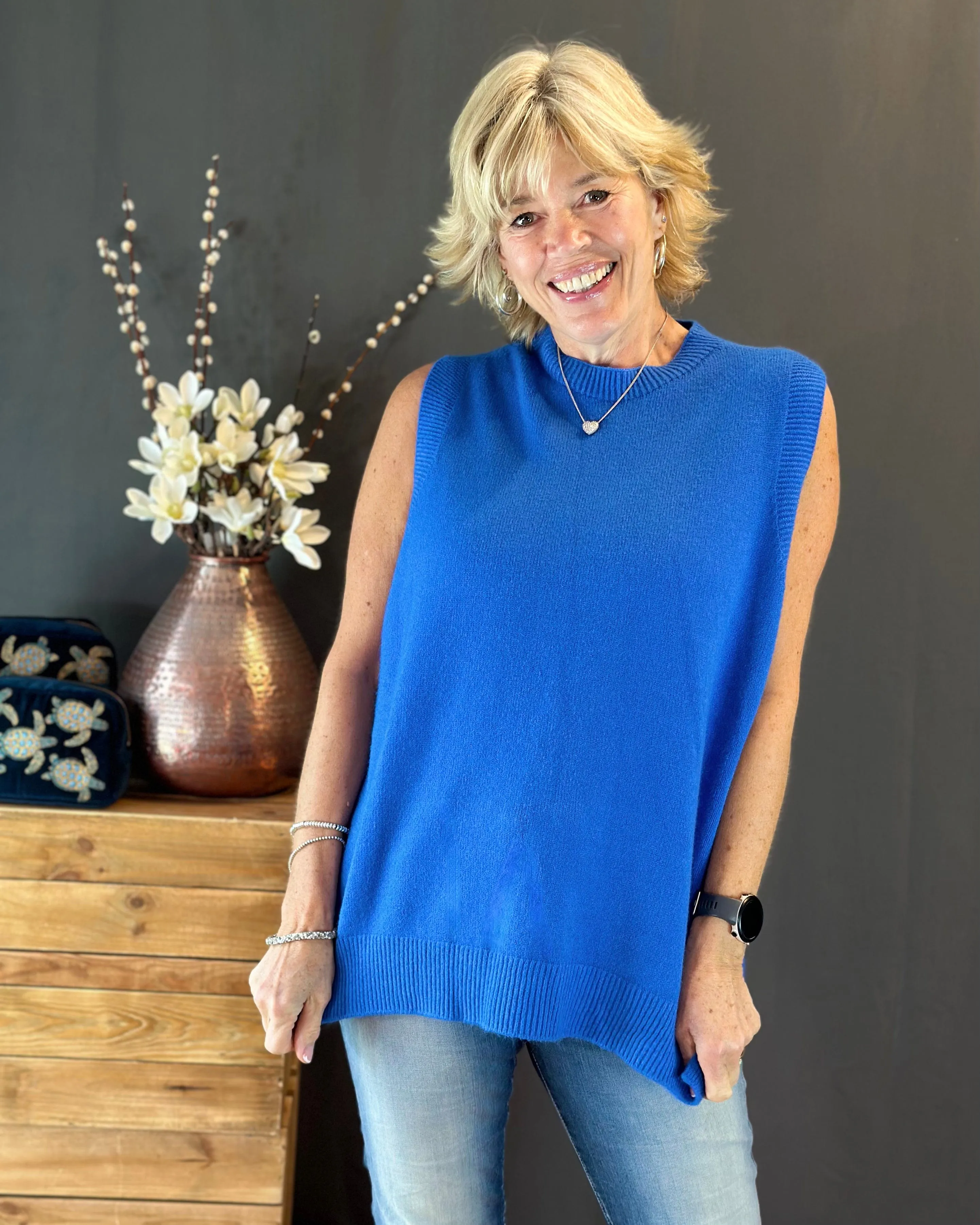 Round Neck Sleeveless Jumper - Cobalt Blue