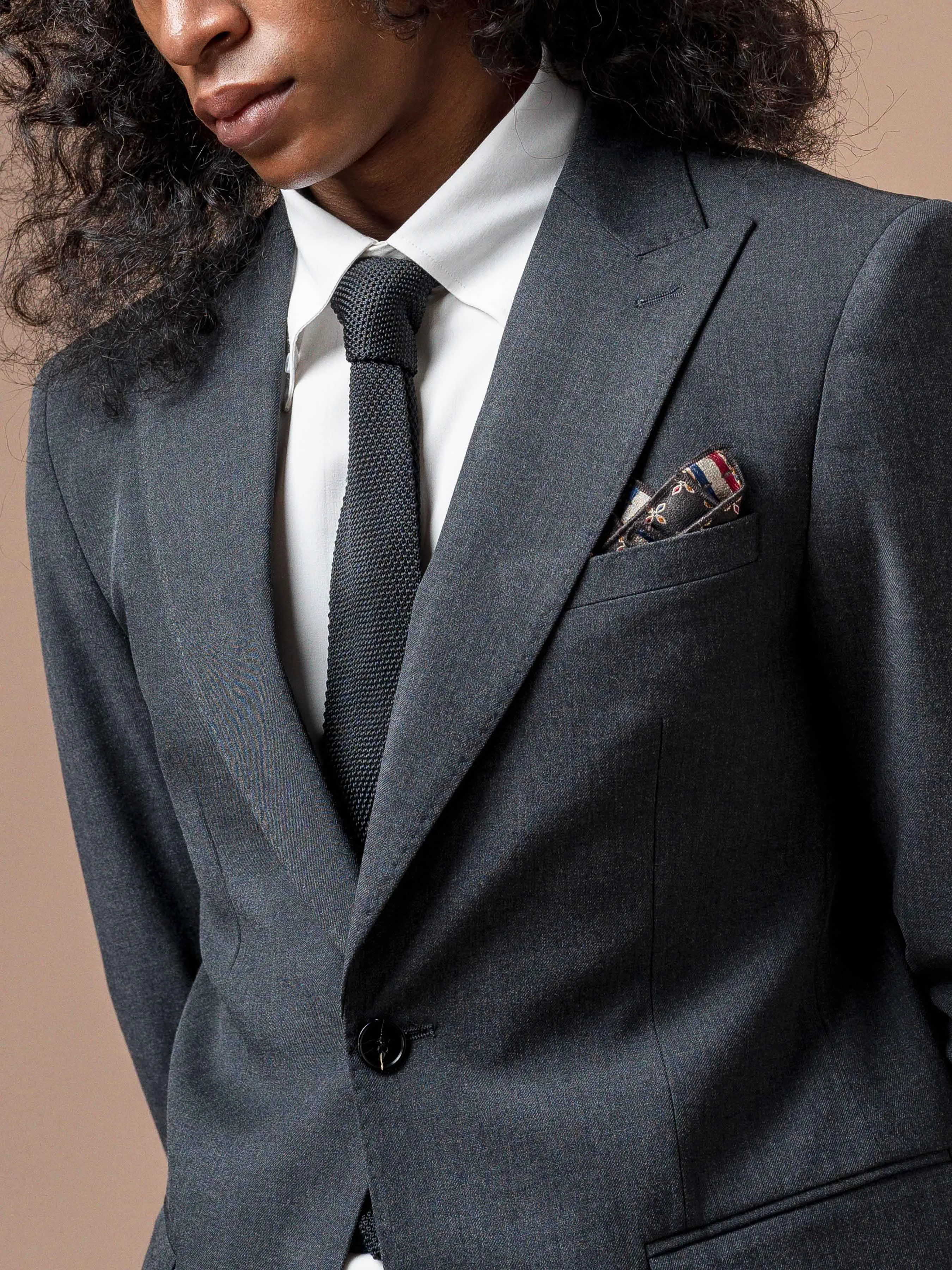 Single Breasted Suit Blazer - Dark Grey Plain (Peak Lapel)