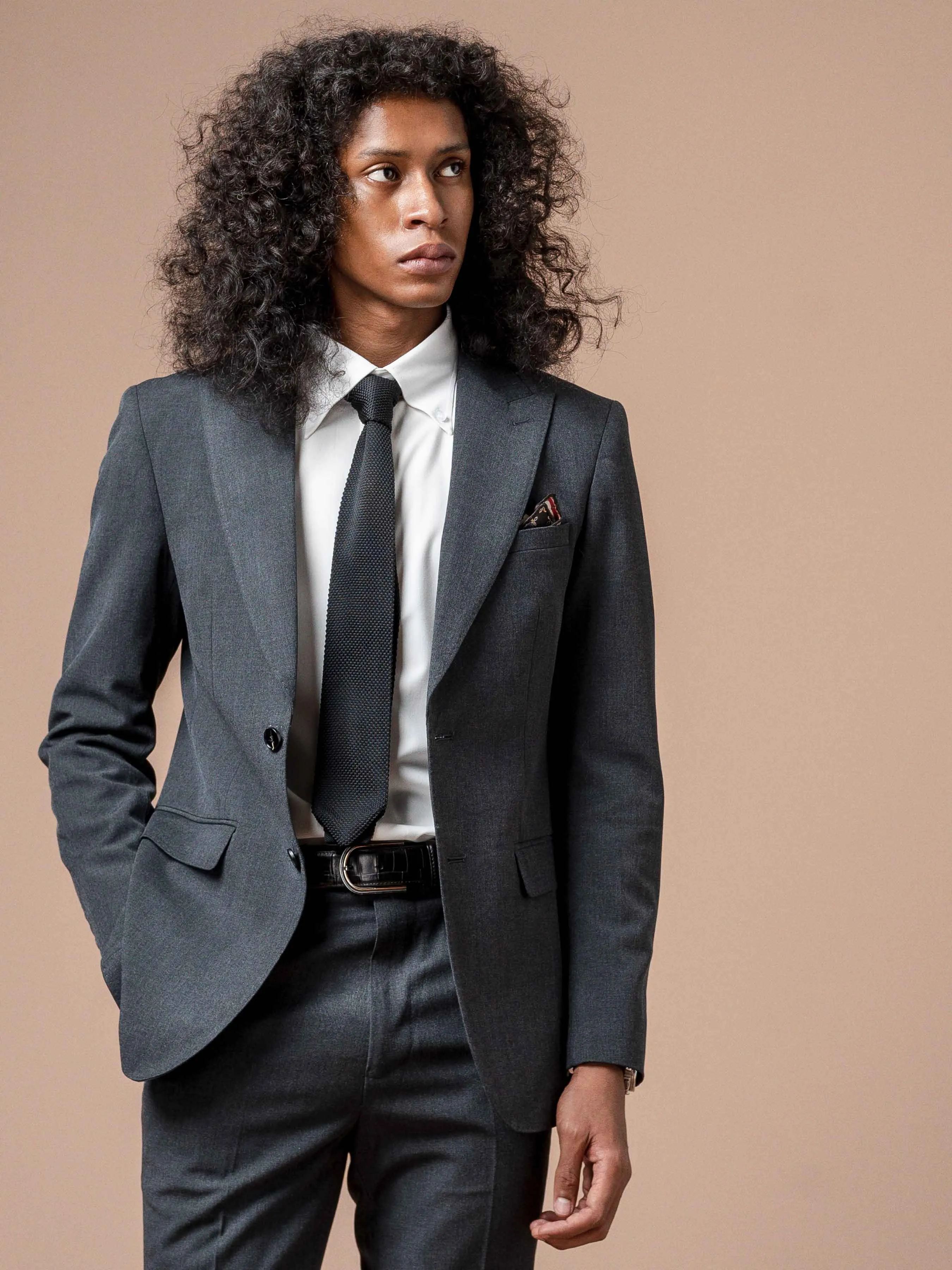 Single Breasted Suit Blazer - Dark Grey Plain (Peak Lapel)