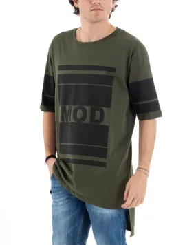 T-Shirt Uomo Manica Corta Girocollo Stampa Scritta MOD Verde Righe Casual GIOSAL-TS2856A