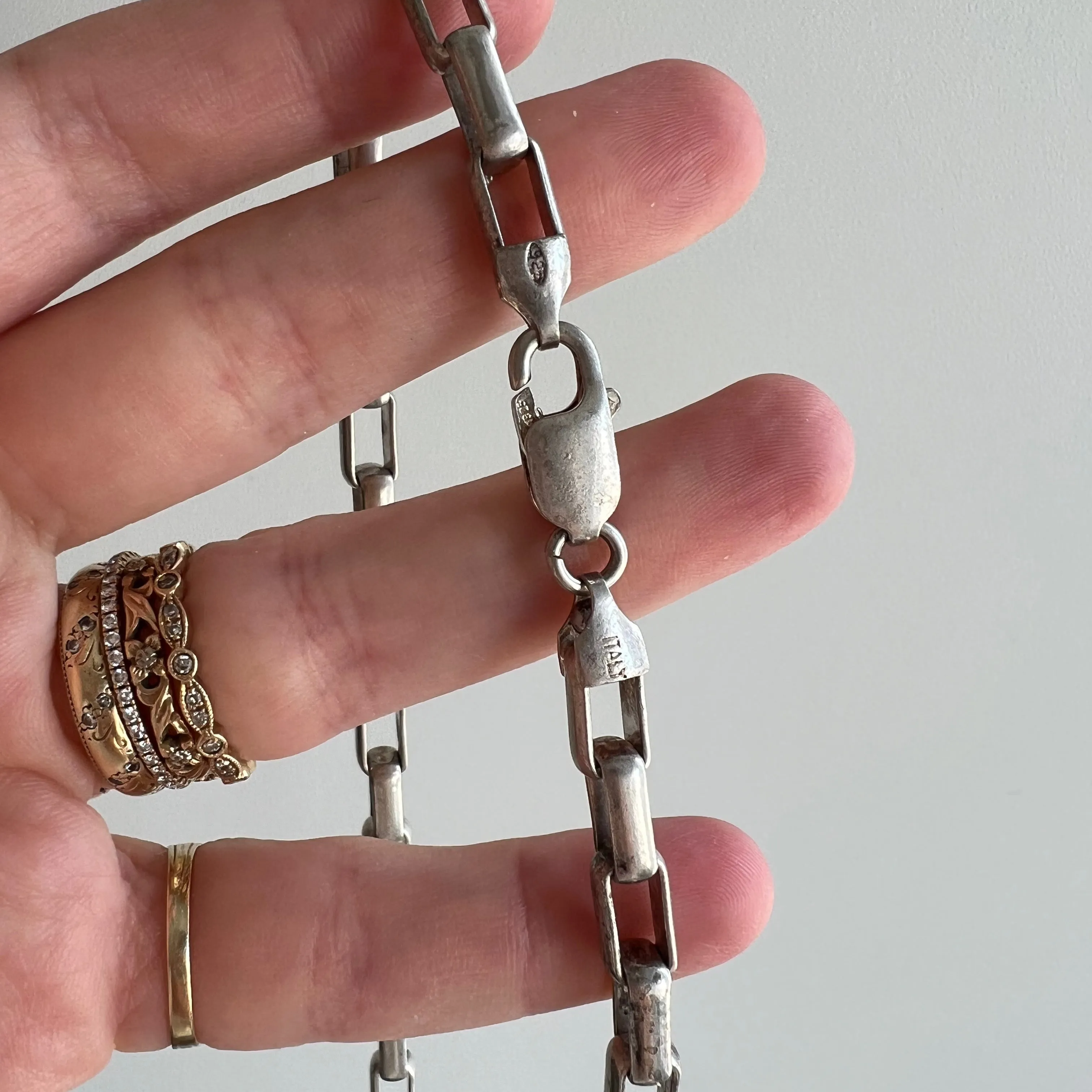 V I N T A G E // longest box / Italy sterling silver elongated box chain / 24.5 long 50g