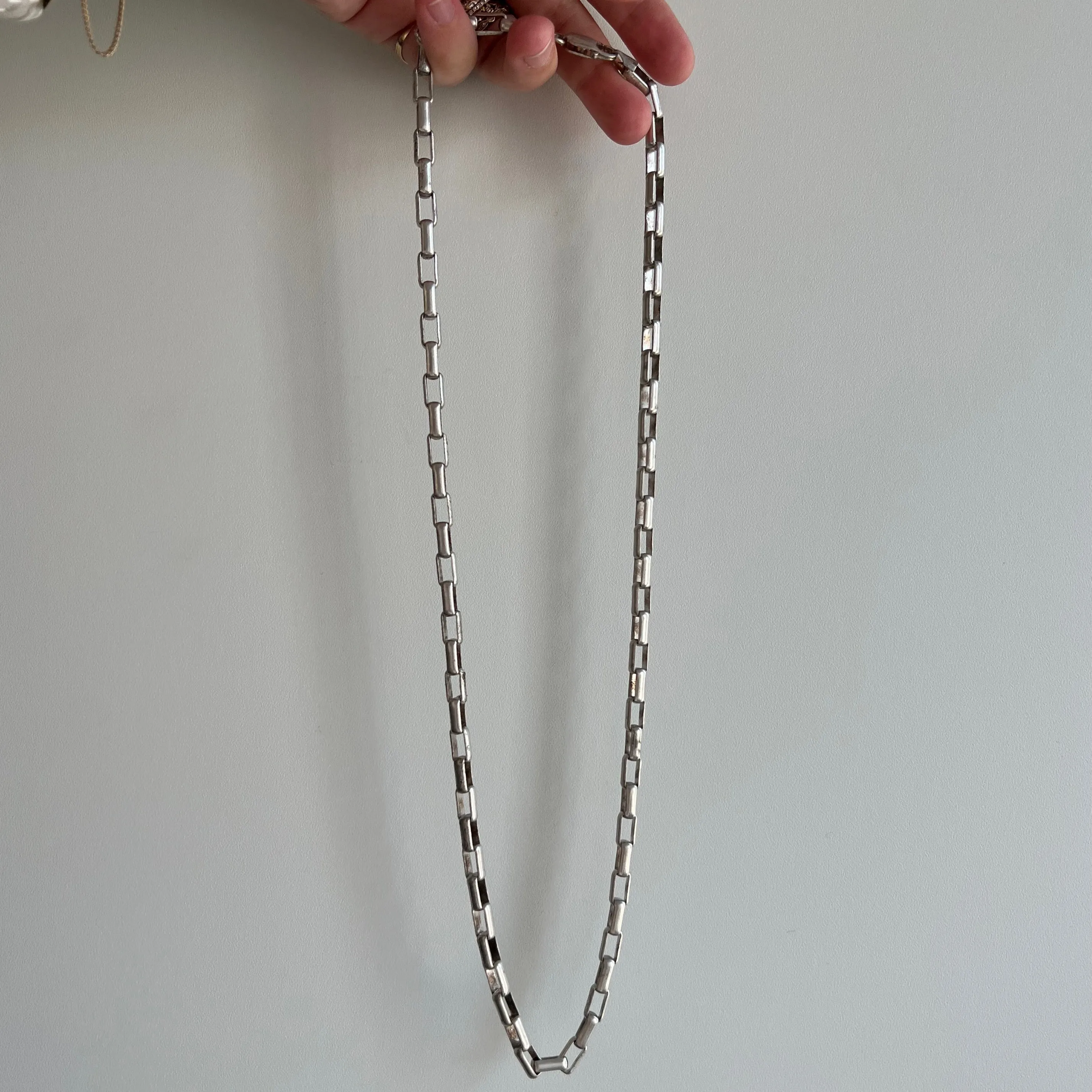 V I N T A G E // longest box / Italy sterling silver elongated box chain / 24.5 long 50g