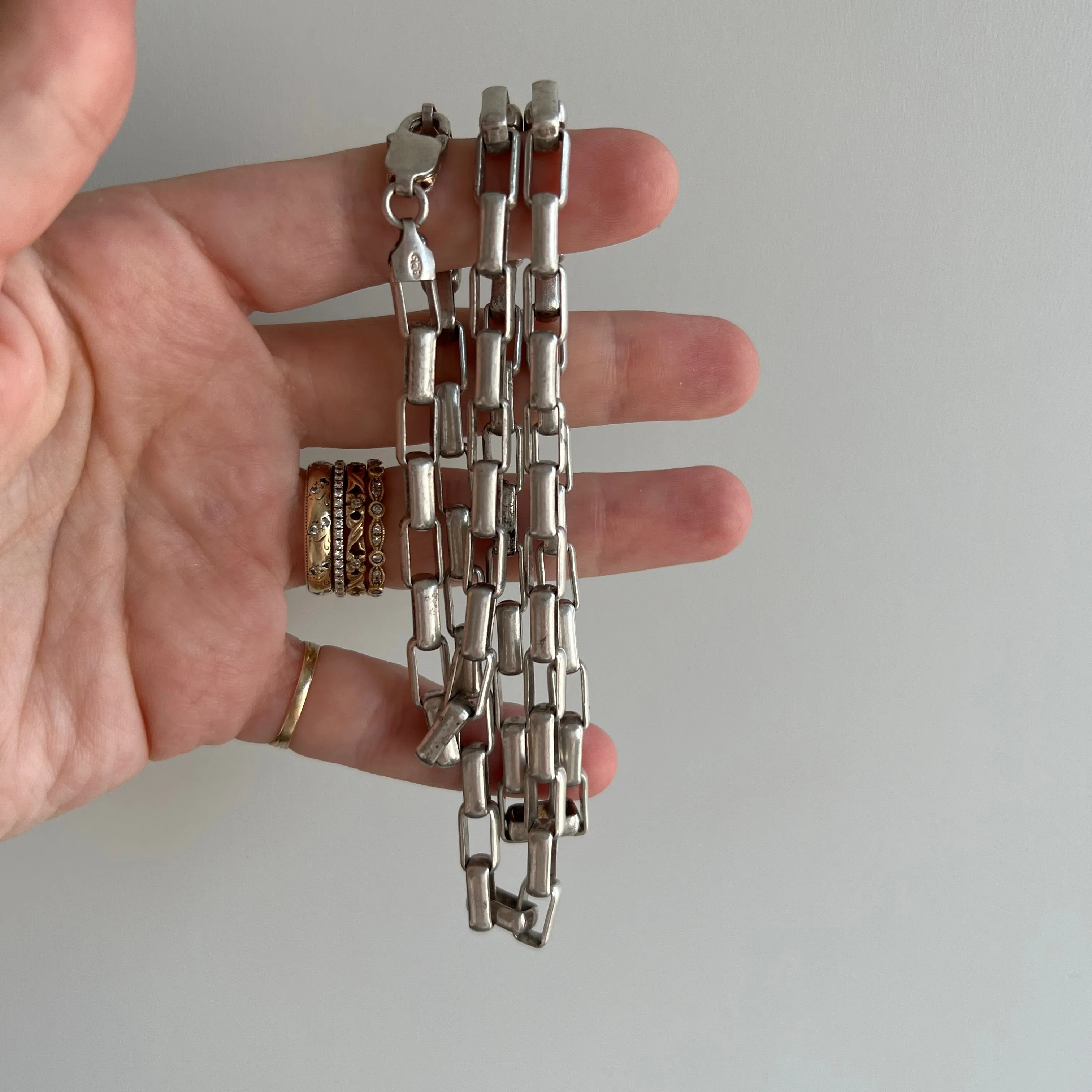 V I N T A G E // longest box / Italy sterling silver elongated box chain / 24.5 long 50g